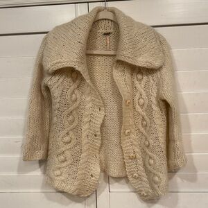 Free People Cream Cable Knit Cardigan